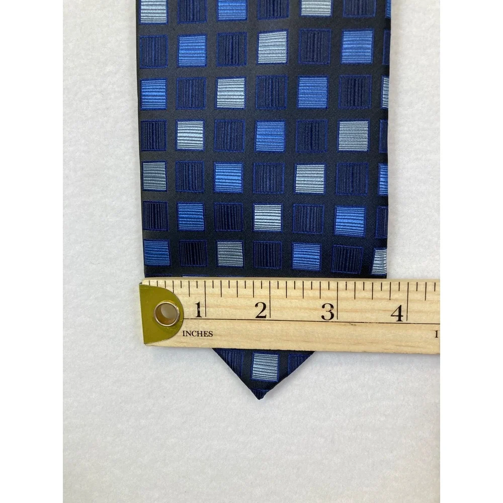Knightsbridge‎ Geometric Square Tie Mens OS Blue Navy Silver Woven Polyester